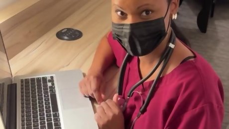 Ebony nurse doesn't mind sucking a guy's bbc and getting her muff fucked