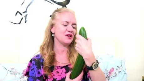First time busty granny tries such a big cucumber