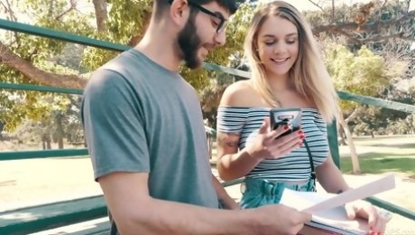 Geek in glasses fucks college mate with huge natural boobs Gabbie Carter