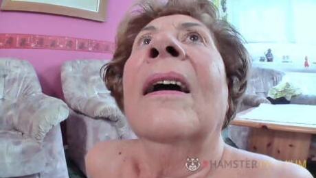 Hairy old German grandma has a hairy pussy
