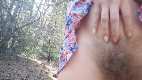 Redhead risky masturbate and pee in the forest 4K